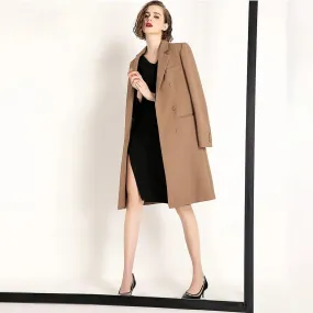 Women's Camel Classic Trench Coat,Long Blazer Overcoat,Women Double-Breasted Blazer Suit Coat Fall Overcoat,Fall Trench Coat Outerwear