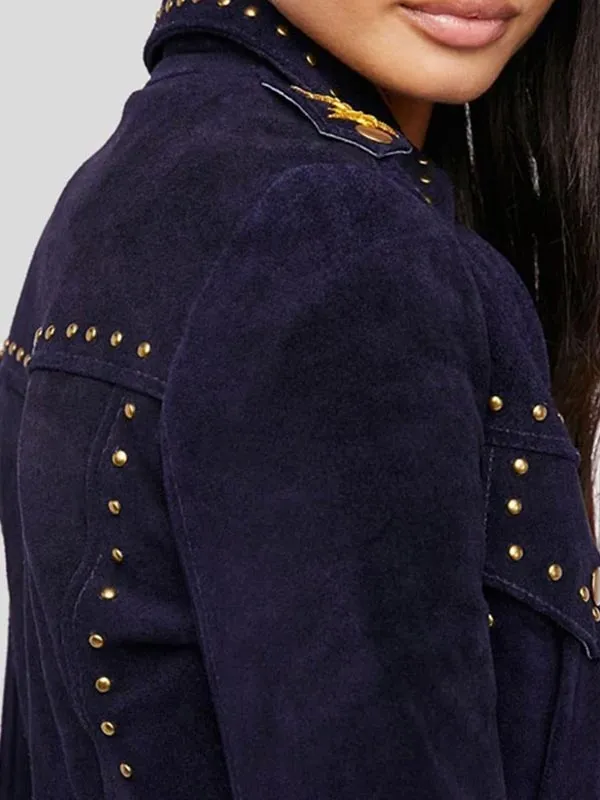 Women's Cropped Suede Leather Jacket with Studs