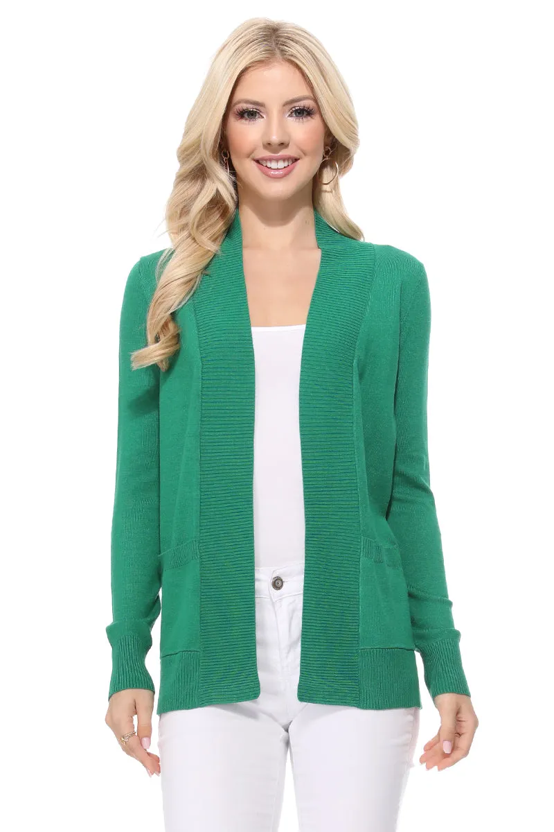 Yemak Women's Long Sleeve Open Front Knit Long Sweater Cardigan with Pockets MK8558 (S-XL)