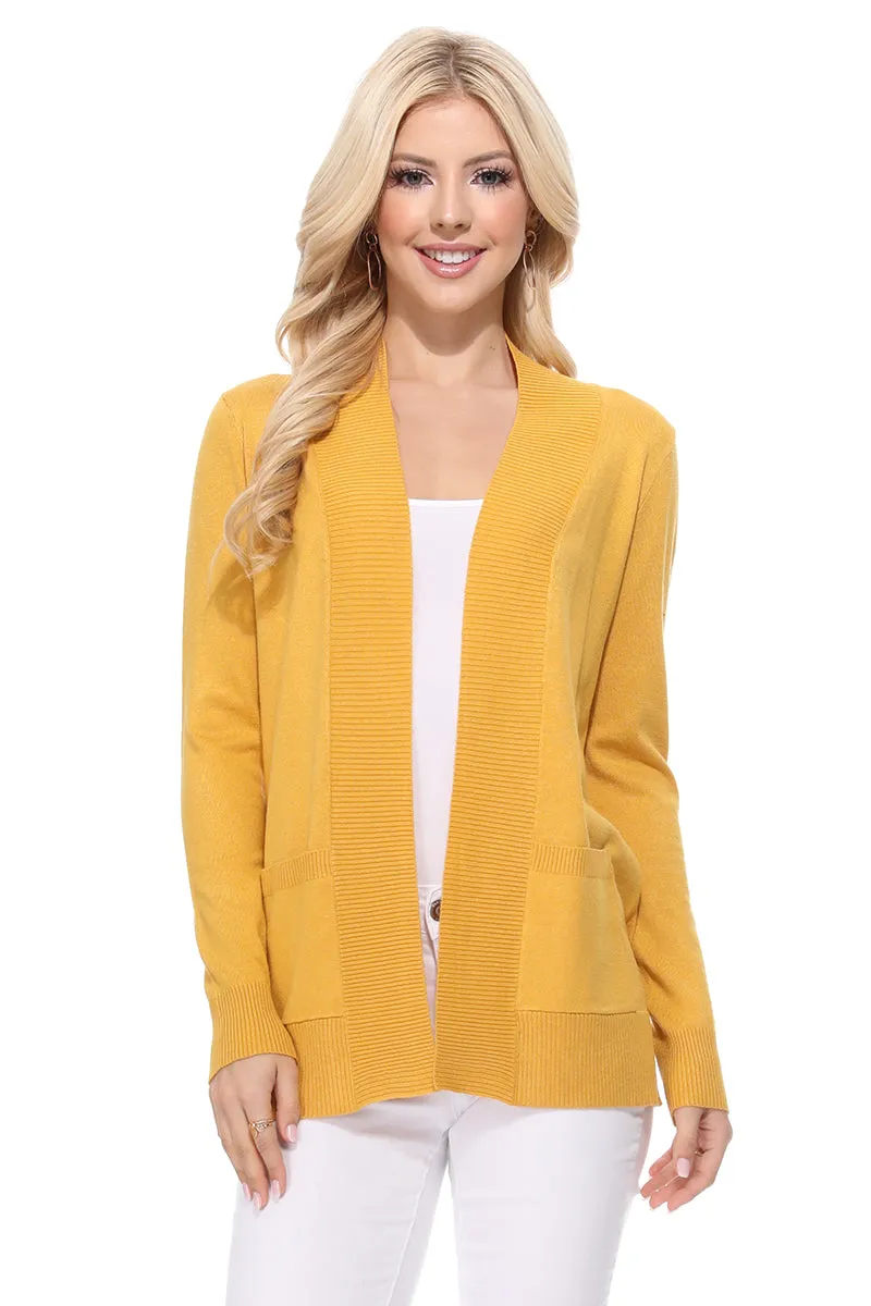 Yemak Women's Long Sleeve Open Front Knit Long Sweater Cardigan with Pockets MK8558 (S-XL)