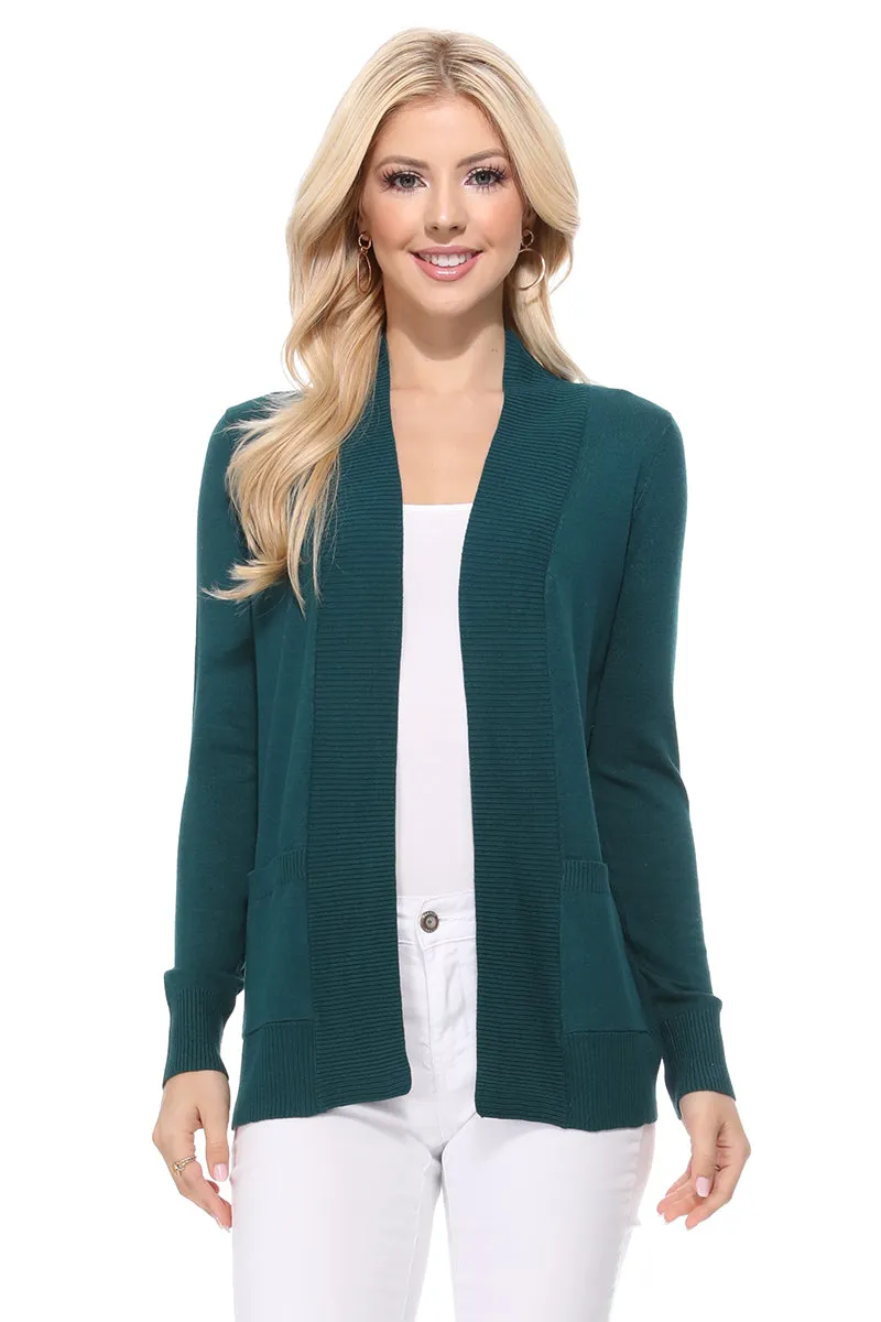 Yemak Women's Long Sleeve Open Front Knit Long Sweater Cardigan with Pockets MK8558 (S-XL)